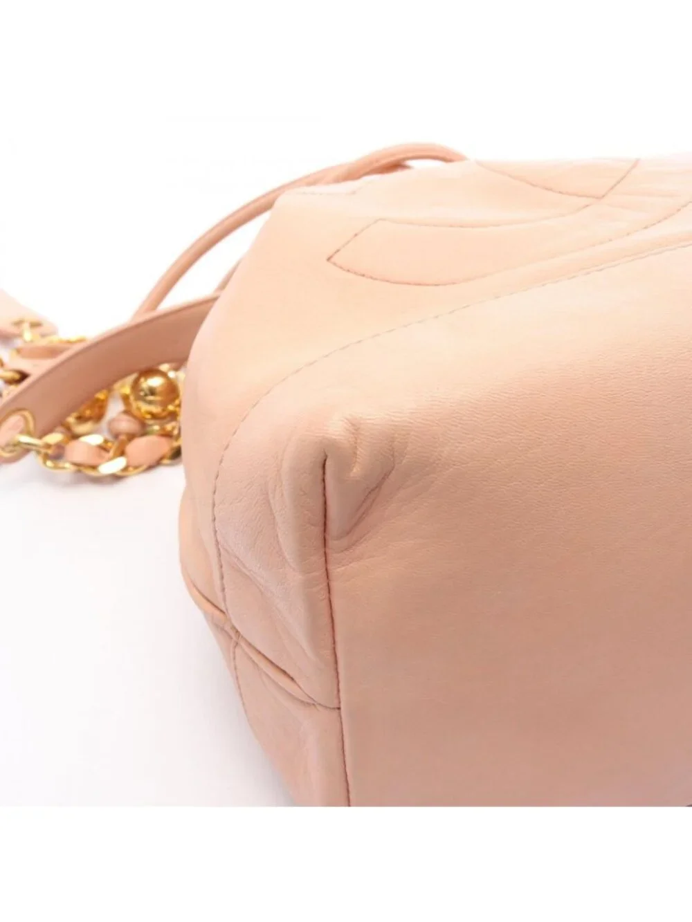 Chanel Shoulder Bag CC Logo Drawstring Light Pink Lambskin CC